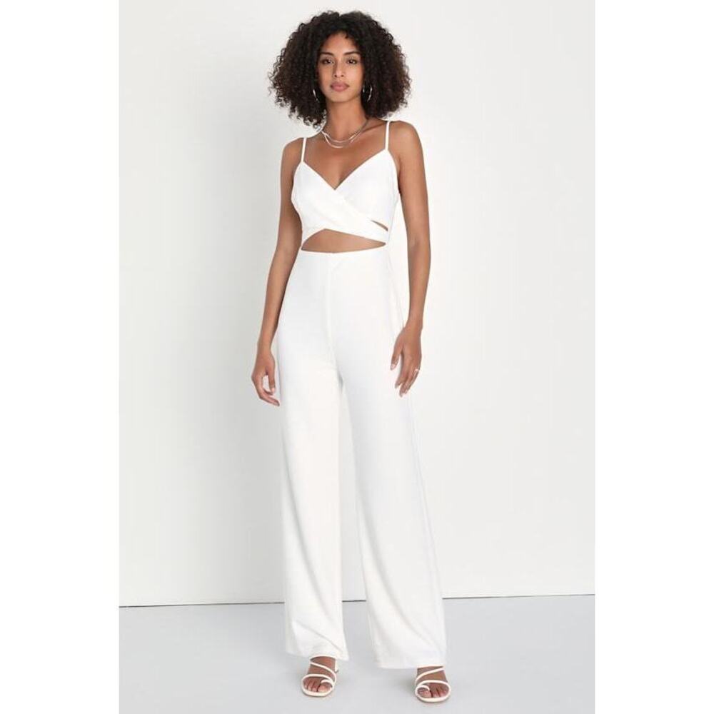 Lulus Going Out All Night White Cutout Wide-leg Jumpsuit - Size M